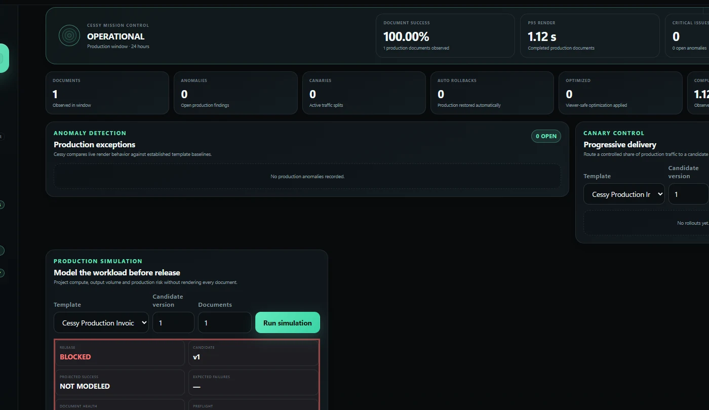 Cessy Mission Control interface