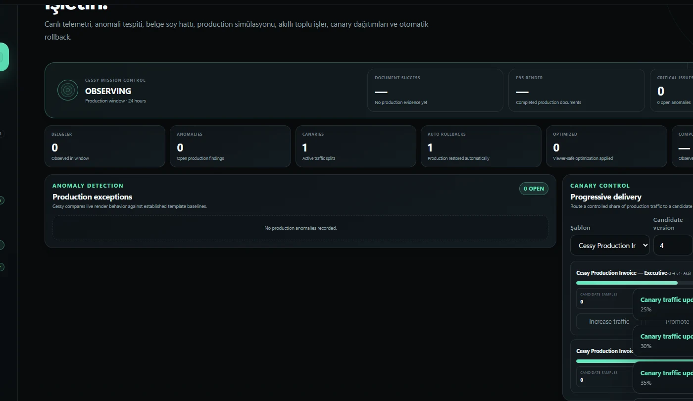 Cessy Mission Control interface