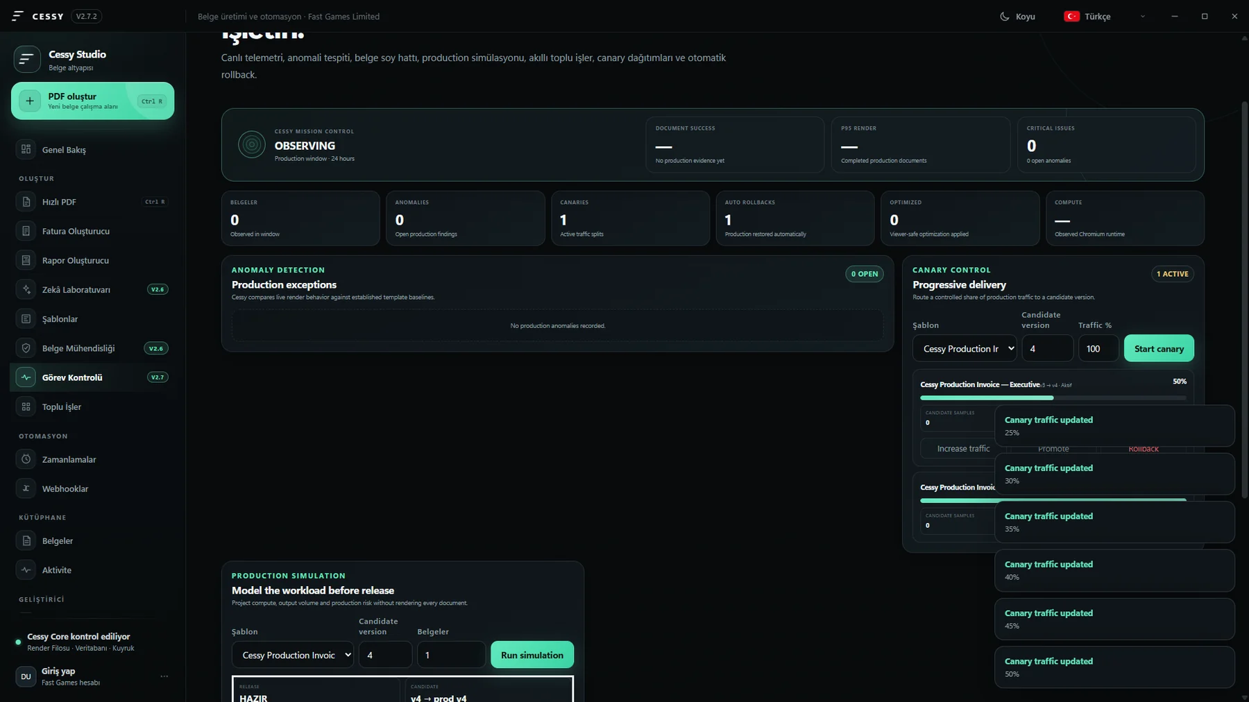 Cessy Mission Control production operations interface